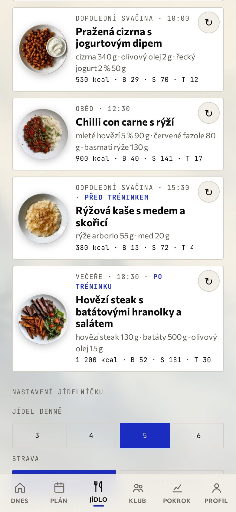 Jídla před a po tréninku