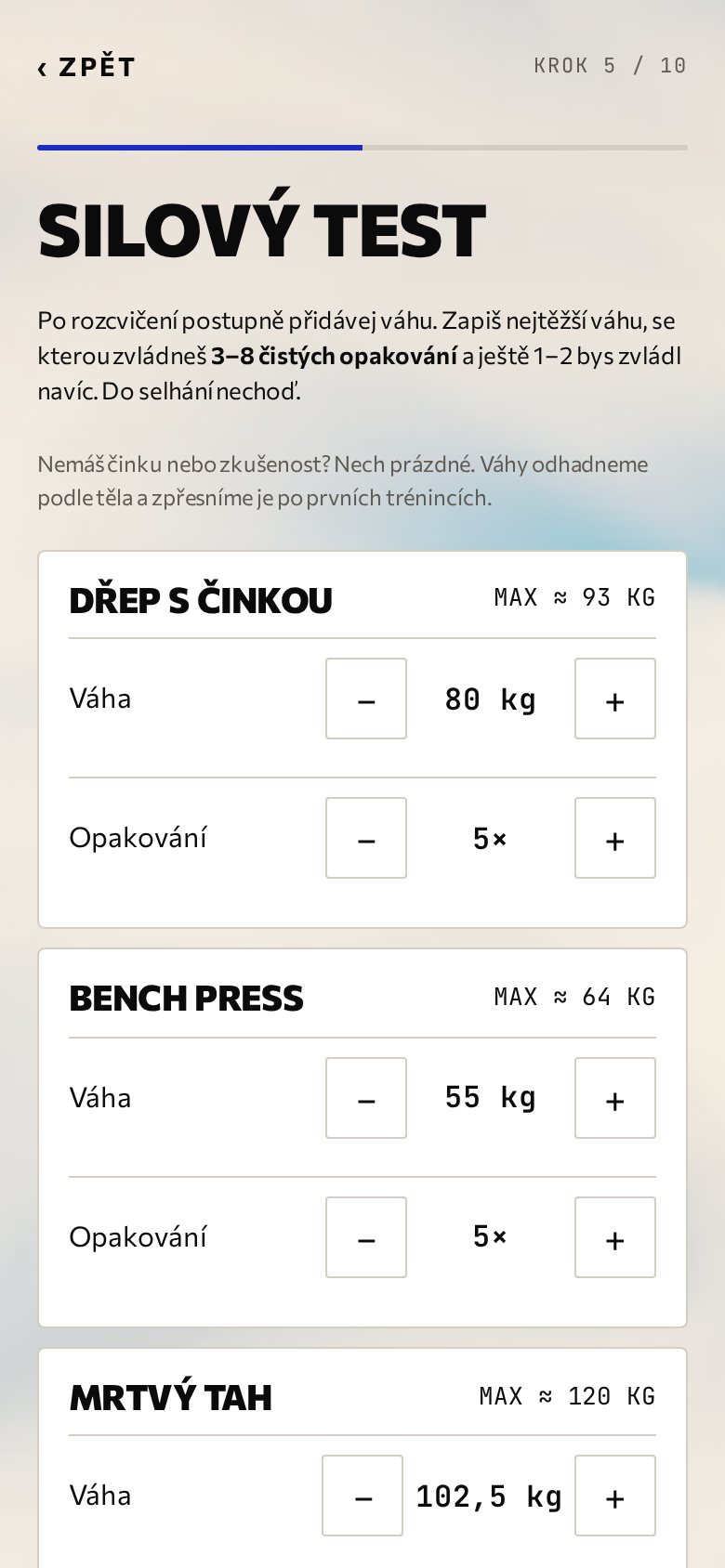 Silový test v dotazníku